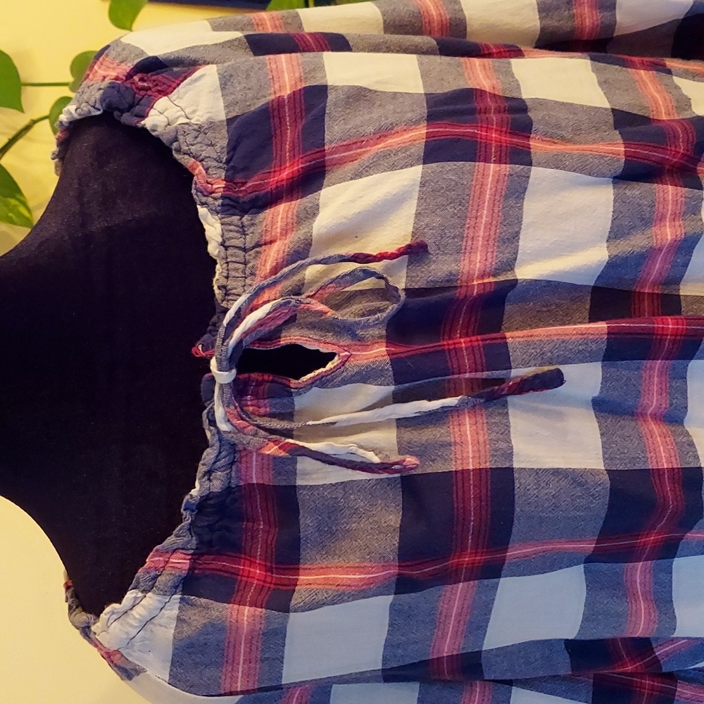 Casual plaid tie front top raglan sleeves womens size XL
